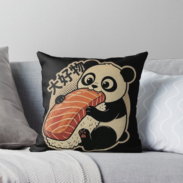 Item preview, Kawaii Panda Eating Sushi Vintage Salmon Nigiri Lover designed and sold by Bongocomic.