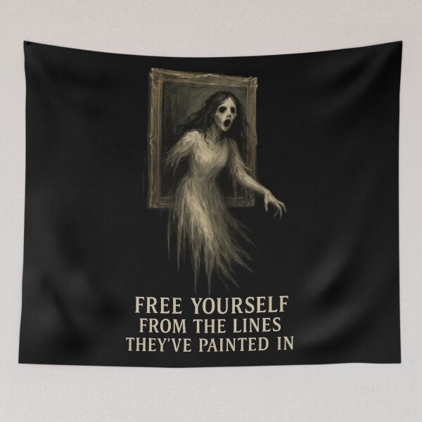 Item preview, Free Yourself From the Lines – Gothic Horror Art – Haunting Ghost Painting Design designed and sold by Mouraludia.