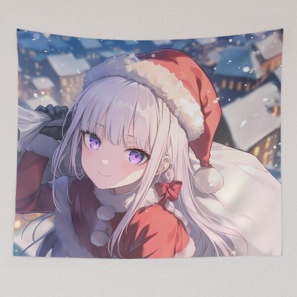 Item preview, Christmas Santa Kyoko Kirigiri Danganronpa Anime Girl Holiday Winter Rooftop Glow designed and sold by TorbenKuhano.