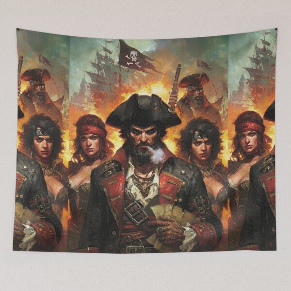 Item preview, Smoking Pirate Captain and Crew Oil Painting designed and sold by Piotrek0001.