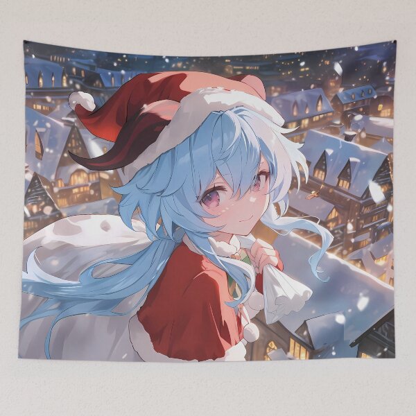Item preview, Christmas Ganyu Genshin Impact Anime Girl Winter Snowy Town Festive Night designed and sold by TorbenKuhano.