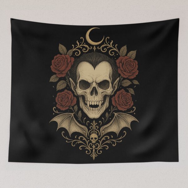 Item preview, Vampire Skull & Roses – Gothic Baroque Art – Crescent Moon Bat Wing Design designed and sold by Mouraludia.