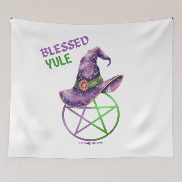 Item preview, Blessed Yule Witch Hat — Purple & Green Pentacle Winter Witch Design designed and sold by CarmaQuanTarot.