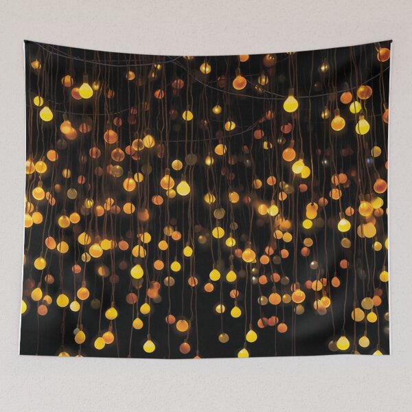 Item preview, Golden Fairy Lights Pattern – Warm Hanging Lantern Glow on Black designed and sold by CraftedHome.