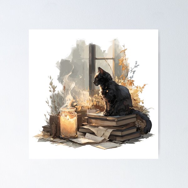 Item preview, Midnight Study – Cat, Candle & Books designed and sold by Fardel-Design.