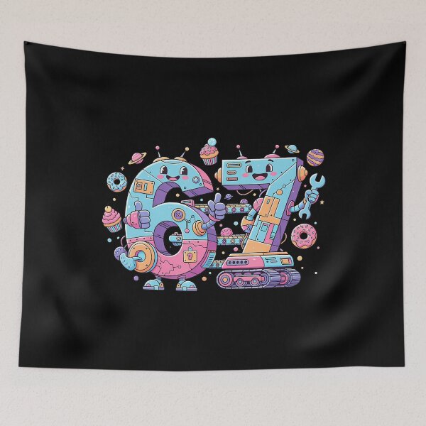 Item preview, Funny Six Seven Cute Vintage  Retro Robot Art Number 67 Tee designed and sold by ClaraTeresa1.