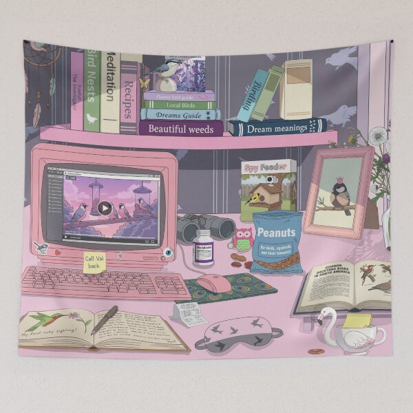 Item preview, dreaming of birds cluttered desk  designed and sold by FurryFantasy.