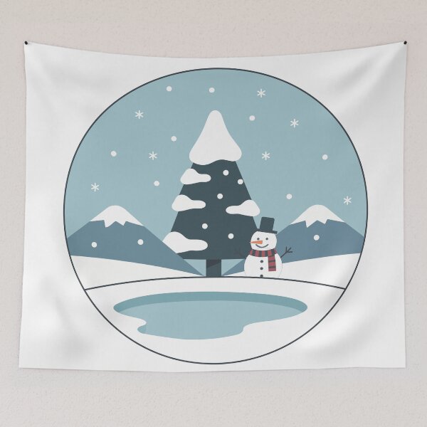 Item preview, Happy Winter Scene with Snowman, Tree, and Mountains designed and sold by Clay Artista.