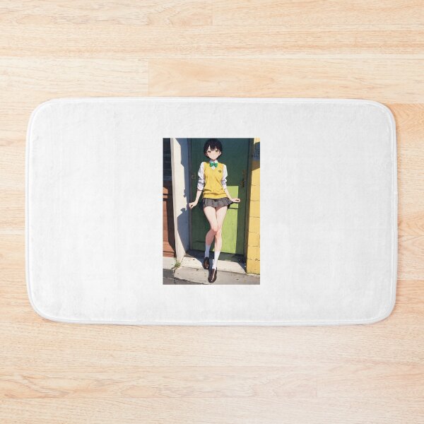 Item preview, Cheerful Schoolgirl Anime Portrait: Yellow Vest Uniform and Green Bow designed and sold by iloveanimechibi.