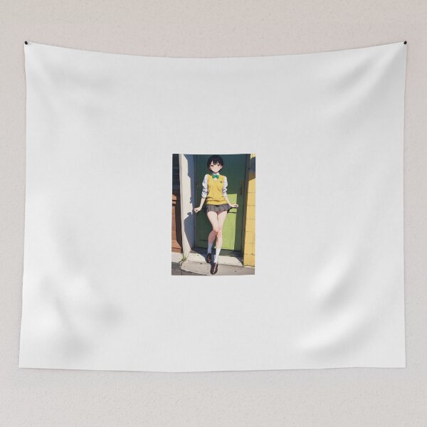 Item preview, Cheerful Schoolgirl Anime Portrait: Yellow Vest Uniform and Green Bow designed and sold by iloveanimechibi.