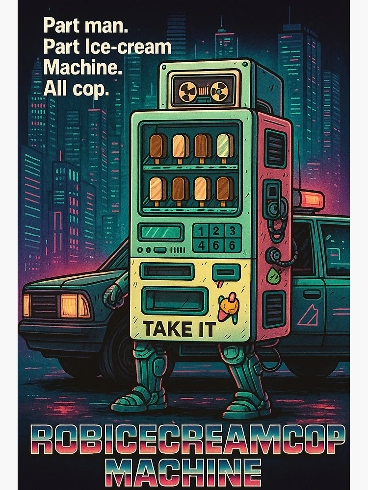 Aperçu 2 sur 2. Impression rigide avec l'œuvre RobIceCreamMachineCop créée et vendue par Philip Duxfield.