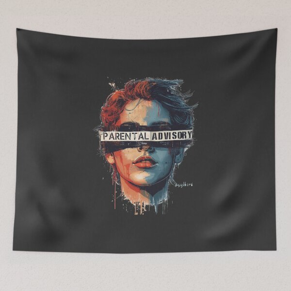 Item preview, Parental Advisory Censor Bar Portrait - Grunge Watercolor Aesthetic designed and sold by ConfuseLab Alt.