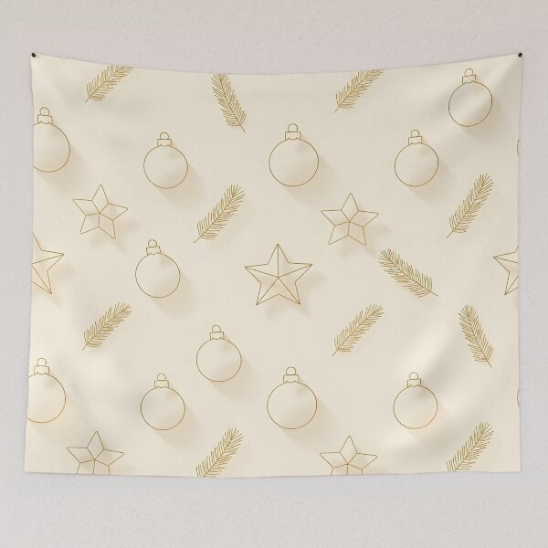 Item preview, Minimal Gold Christmas Baubles & Stars with Pine Sprigs designed and sold by Kaleidoscope Print.