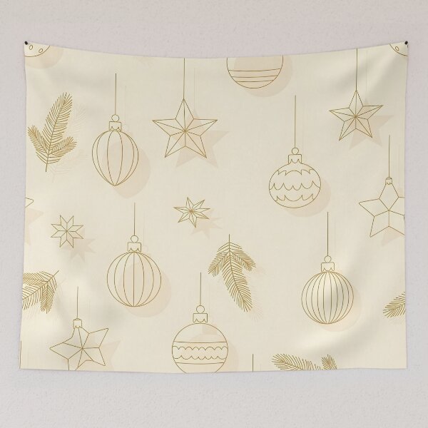 Item preview, Hanging Gold Christmas Ornaments & Stars on Cream designed and sold by Kaleidoscope Print.