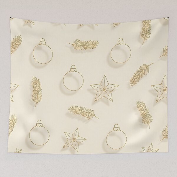 Item preview, Gold Line Art Christmas Baubles & Stars on Cream designed and sold by Kaleidoscope Print.