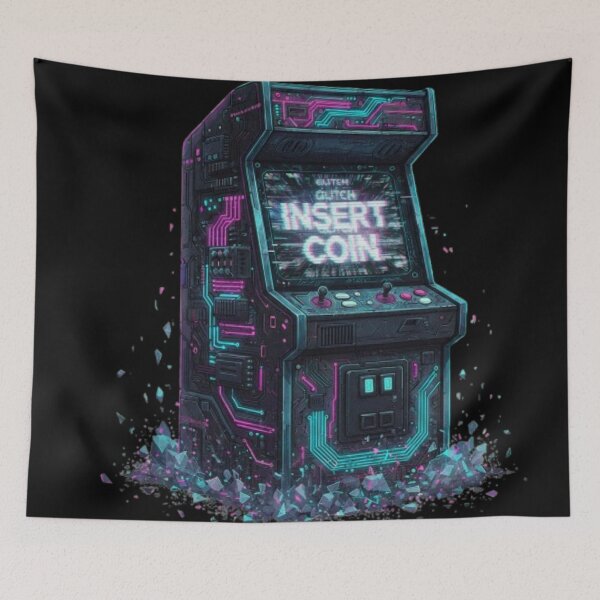 Item preview, Cyberpunk Arcade Machine: Insert Coin Glitch - Retro Gaming Cabinet designed and sold by trend-forge.