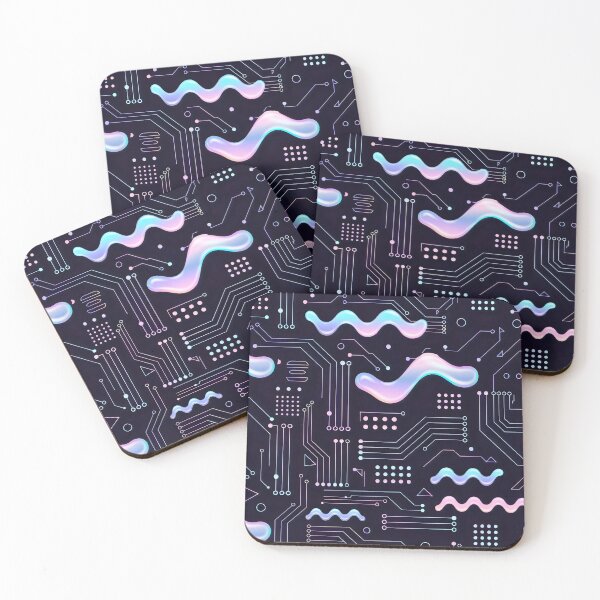Item preview, Neon Circuit Board with Iridescent Fluid Shapes Abstract Tech Design designed and sold by SplashTastic.