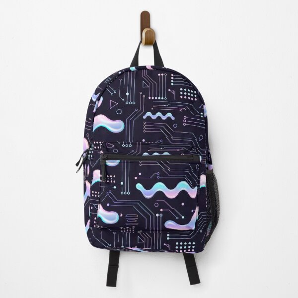 Item preview, Neon Circuit Board with Iridescent Fluid Shapes Abstract Tech Design designed and sold by SplashTastic.