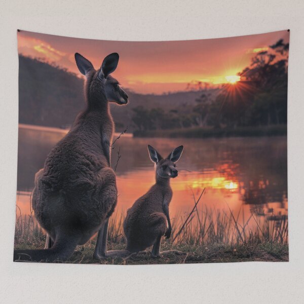 Item preview, Two kangaroos by the river at sunset designed and sold by Mauswohn.