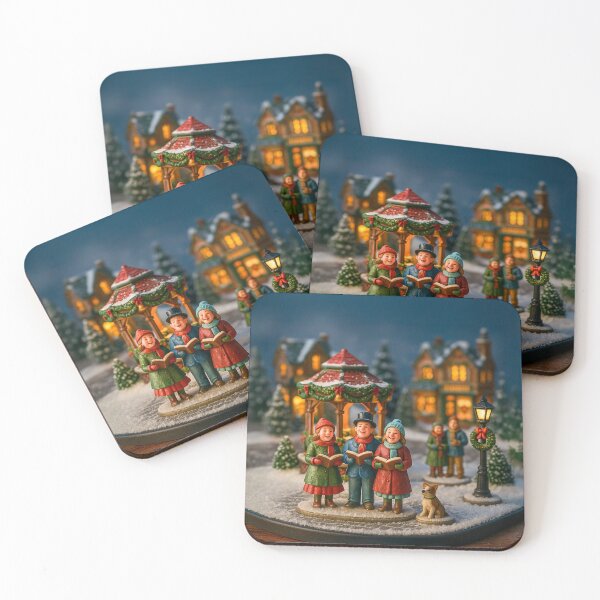 Item preview, Christmas Carolers in the Village | Cosy Red and Green Miniature Scene designed and sold by Little-Worlds.