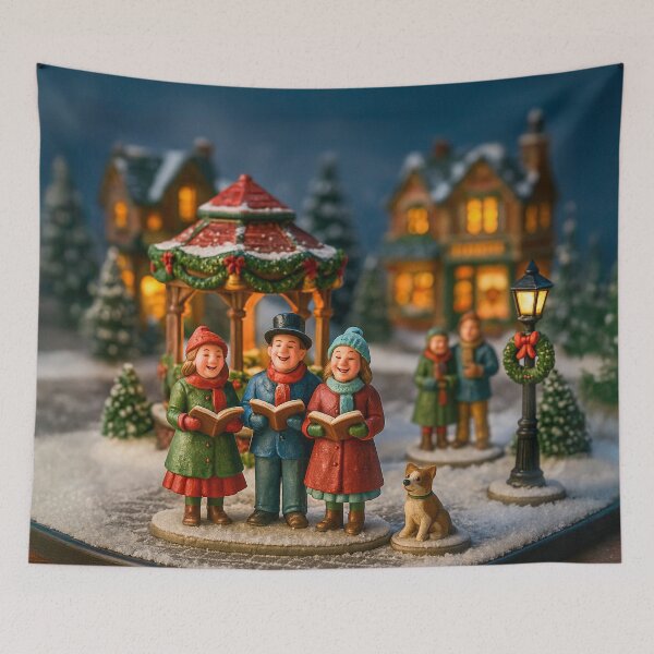 Item preview, Christmas Carolers in the Village | Cosy Red and Green Miniature Scene designed and sold by Little-Worlds.