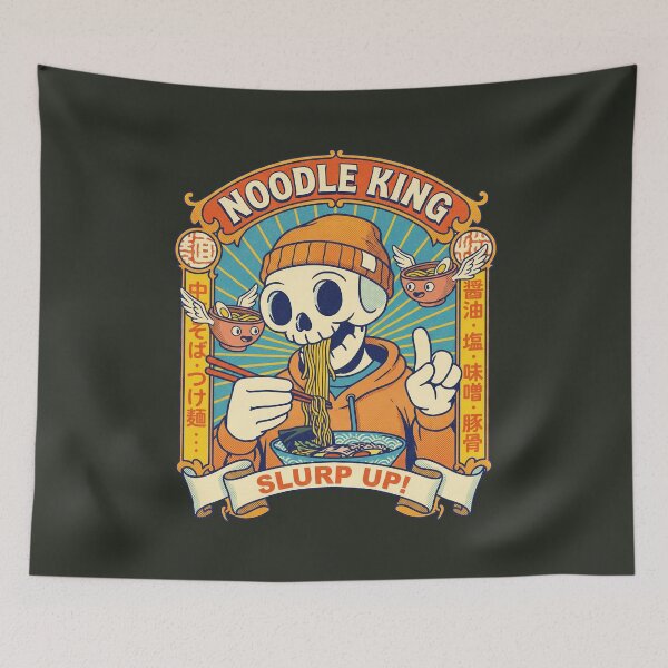 Item preview, Noodle King Slurp Up! - Retro Skeleton Eating Ramen Art designed and sold by AwesomeBeyondLimits.