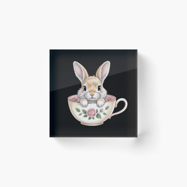 Item preview, Cottagecore Bunny in Antique Floral Teacup Whimsical designed and sold by HardcoreTour.