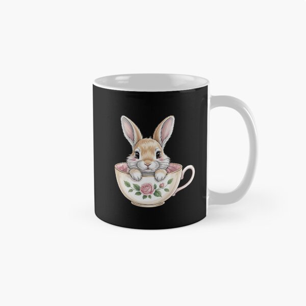 Item preview, Cottagecore Bunny in Antique Floral Teacup Whimsical designed and sold by HardcoreTour.