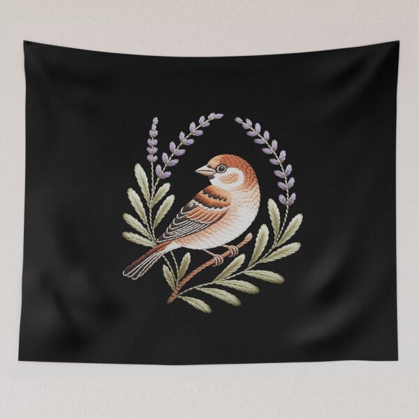 Item preview, Cottagecore Sparrow on Rosemary Branch with Lavender designed and sold by HardcoreTour.