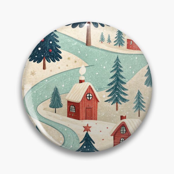 Aperçu de l'œuvre Village de Noël vintage avec chalets enneigés et sapins décorés – Motif de Noël nostalgique créée et vendue par CHRONIN.