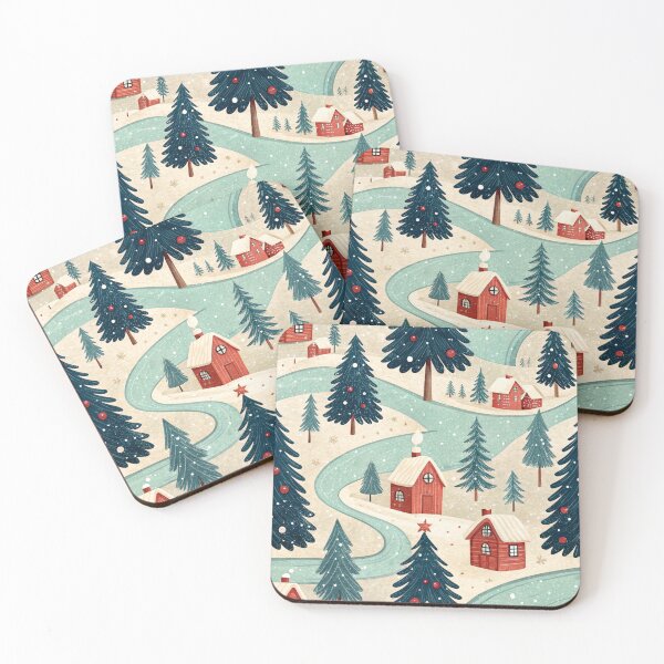 Item preview, Vintage Christmas Village with Snowy Cabins & Decorated Trees – Nostalgic Holiday Pattern designed and sold by CHRONIN.