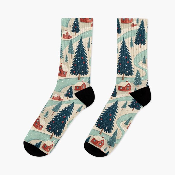 Item preview, Vintage Christmas Village with Snowy Cabins & Decorated Trees – Nostalgic Holiday Pattern designed and sold by CHRONIN.
