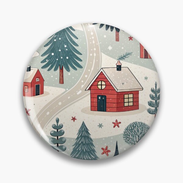 Item preview, Vintage Christmas Village with Cozy Red Cabins & Snowy Pine Trees – Nostalgic Holiday Pattern designed and sold by CHRONIN.