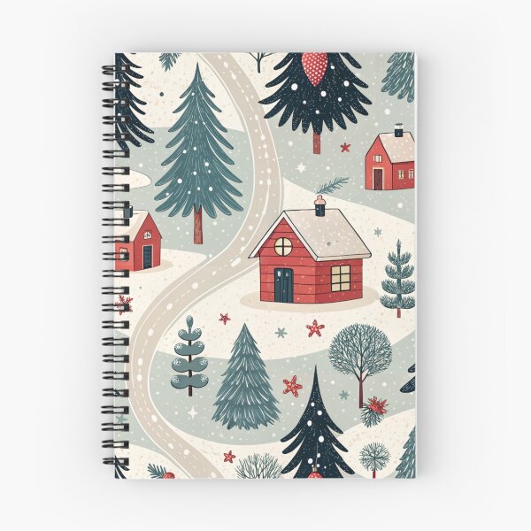 Item preview, Vintage Christmas Village with Cozy Red Cabins & Snowy Pine Trees – Nostalgic Holiday Pattern designed and sold by CHRONIN.