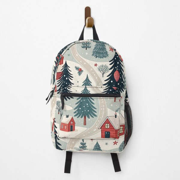 Item preview, Vintage Christmas Village with Cozy Red Cabins & Snowy Pine Trees – Nostalgic Holiday Pattern designed and sold by CHRONIN.
