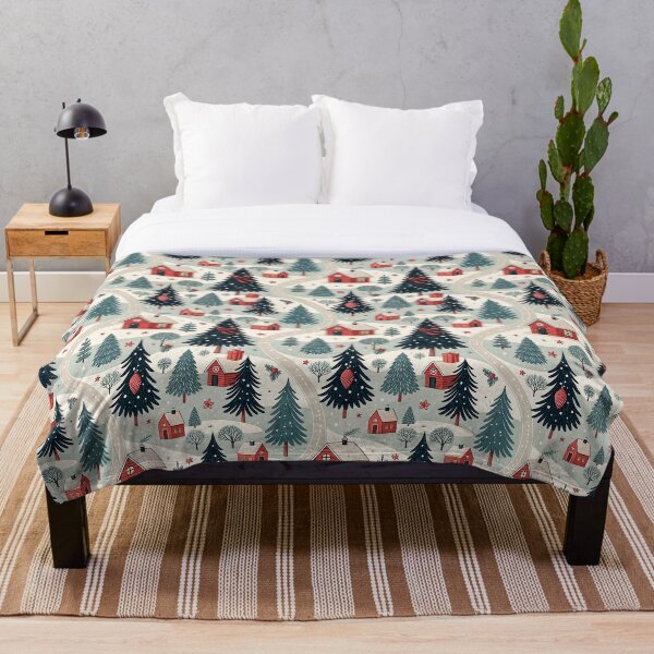 Item preview, Vintage Christmas Village with Cozy Red Cabins & Snowy Pine Trees – Nostalgic Holiday Pattern designed and sold by CHRONIN.