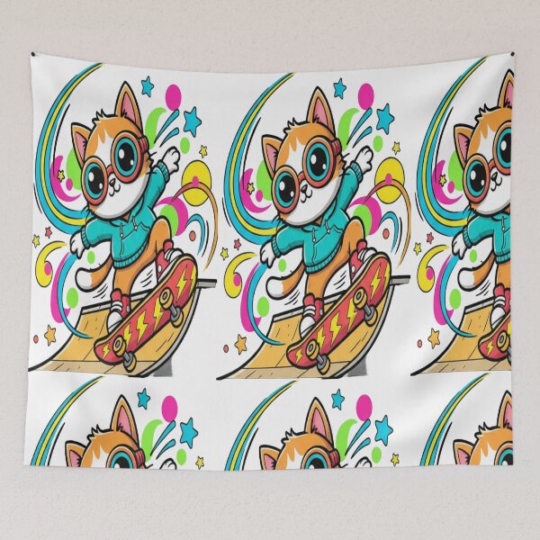Item preview, Cute Skateboarding Cat Cartoon – Fun Goggles Cat Illustration T-Shirt Design designed and sold by Krystal-design.