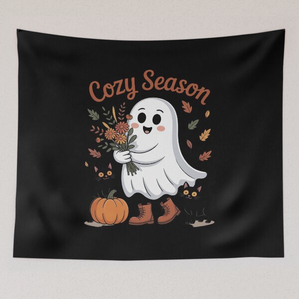 Item preview, Cozy Season Ghosts Autumn Leaves Cats designed and sold by ToggleBet.