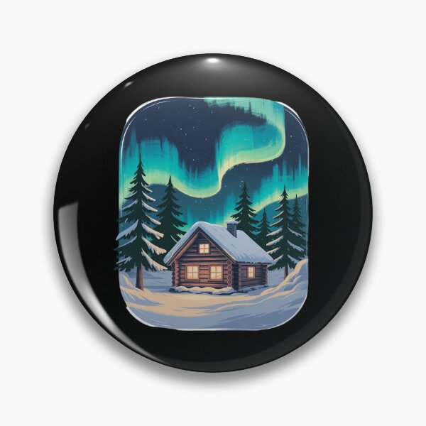 Item preview, Cozy Winter Cabin Snow Northern Lights Scenic Nature designed and sold by BubblePancake.