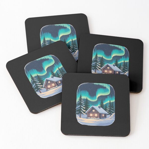 Item preview, Cozy Winter Cabin Snow Northern Lights Scenic Nature designed and sold by BubblePancake.