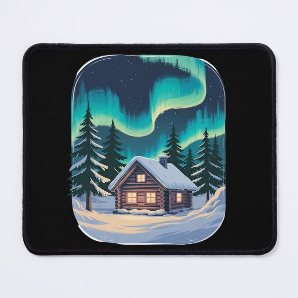 Item preview, Cozy Winter Cabin Snow Northern Lights Scenic Nature designed and sold by BubblePancake.