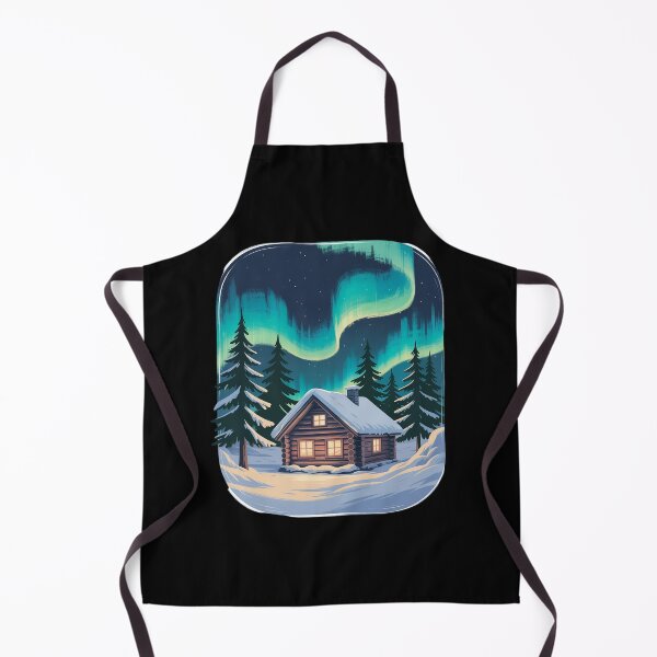 Item preview, Cozy Winter Cabin Snow Northern Lights Scenic Nature designed and sold by BubblePancake.