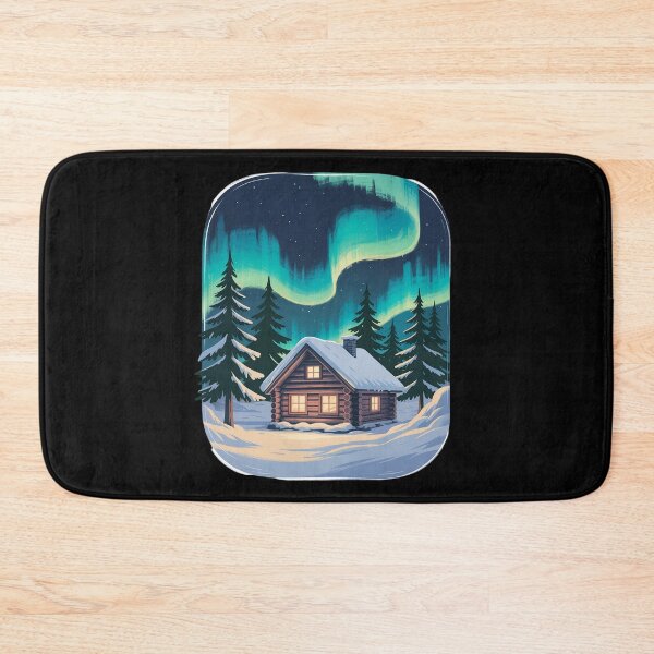 Item preview, Cozy Winter Cabin Snow Northern Lights Scenic Nature designed and sold by BubblePancake.
