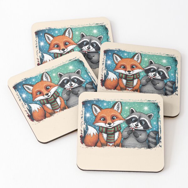 Item preview, Winter Fox and Raccoon Holiday Duo Classic T-Shirt,Cute Forest Friends in Snow Shirt designed and sold by PrintMod.