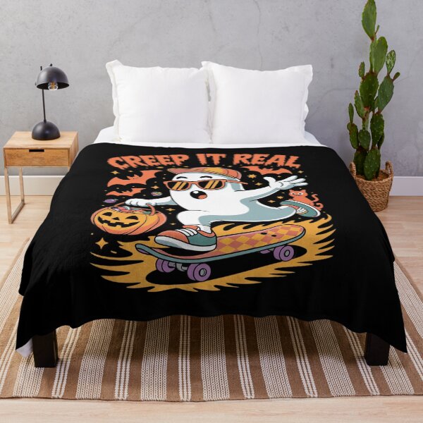 Item preview, Creep It Real Skateboarding Ghost Funny Black Cat Halloween designed and sold by BubblePancake.