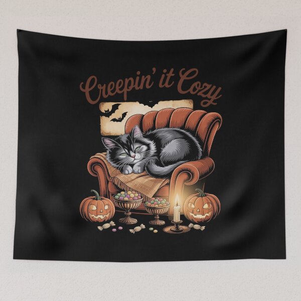 Item preview, Creepin It Cozy CozyCore Aesthetic Halloween Bat Cat designed and sold by BubblePancake.