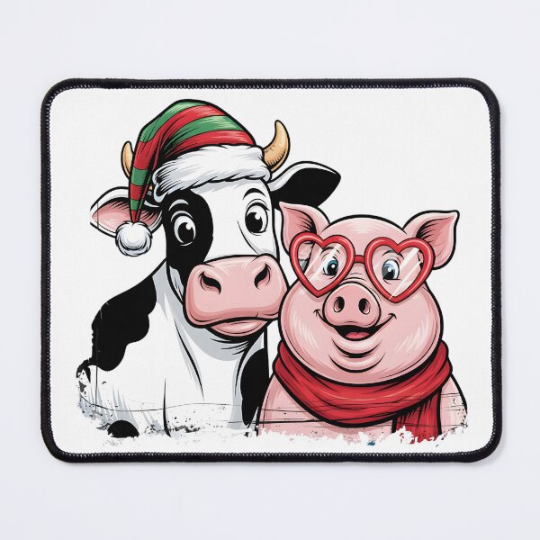 Item preview, Christmas Cow and Pig Holiday Duo Classic T-Shirt,Festive Farm Friends in Love Glasses Shirt designed and sold by PrintMod.
