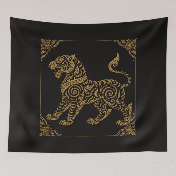 Item preview, Golden Thai Mythical Tiger – Kanok Ornamental Pattern Art designed and sold by Sksticker991.