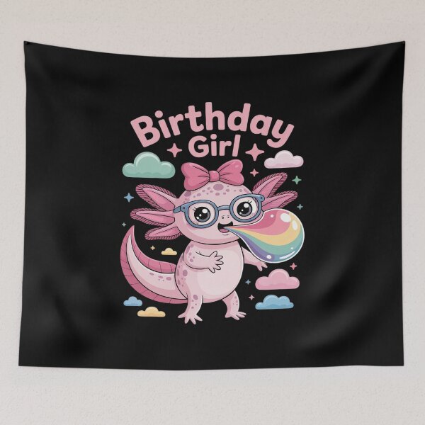 Item preview, Cute Birthday Girl Axolotl with Bow and Pastel Clouds designed and sold by SnackPAC.