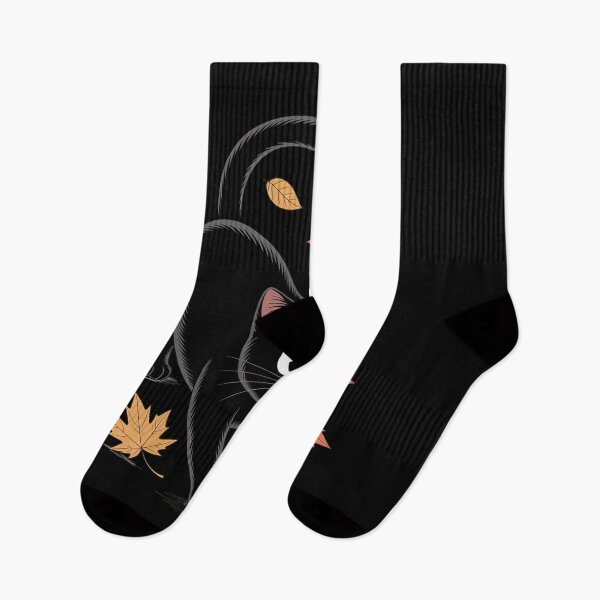 Item preview, Cute Black Cat Pouncing Leaves designed and sold by SnackPAC.